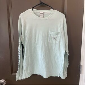 PINK Victoria's Secret Mint Green Top Sequin Dog Sequin Logo Sleeves Size XS